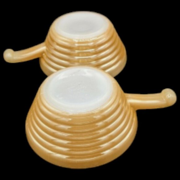 VTG Fire King Peach Luster Beehive Handle Soup Bowls Set of 2 Anchor Hocking USA - Picture 7 of 9